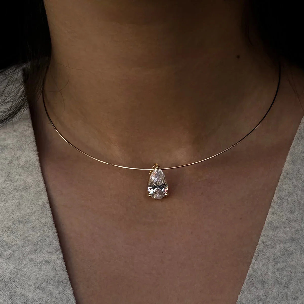 3/4/5Carat Pear Cut  Moissanite Omega Necklace For Women S925 Silver Waterdrop Solitaire Diamond Collar Necklace GRA Certificate