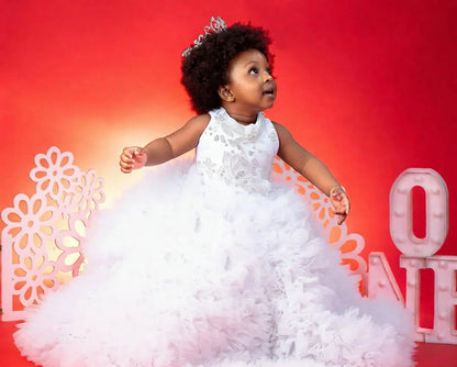 Luxury Red Ruffles Flower Girl Dresses Sequined Princess Customized Baby Girls First Birthday Party Pageant Dress For Wedding