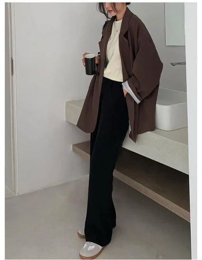 Oversize Blazers Women Long Sleeve Black Suit Streetwear Korean Chic Loose Jacket Spring Autumn Coat Double-breasted Tweed New