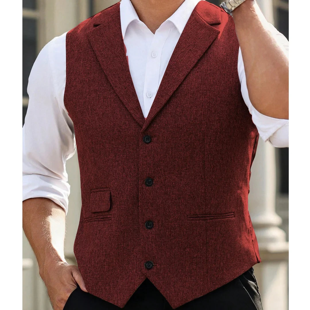 Men Vest Gray Herringbone Single Button With Lapel Waistcoat For Wedding Banquet Business Office Work Daily Casual Men Suit Vest
