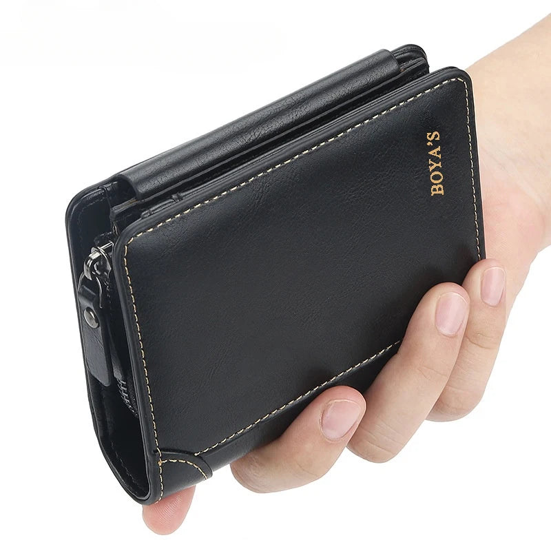 Men's High-Quality Vintage PU Leather Short Wallet, Fashion Zipper Card Holder with Coin Pocket, Durable Casual Daily Men Purse