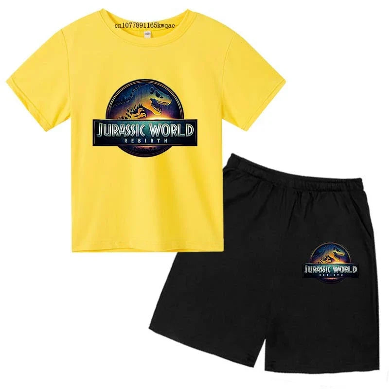 Jurassic World 4 Kids Summer Casual Breathable O-neck Tees+Pants 2pcs Sportsuits 2-13 Years Boys Girls Children Top Outfits Sets