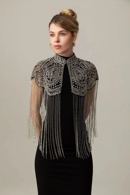 Long Tassel Shawl Paired with Cheongsam Dress Wedding Coat Cos Indian Heavy Industry Beaded Shawl Long Tassel Arab Gown Shawl