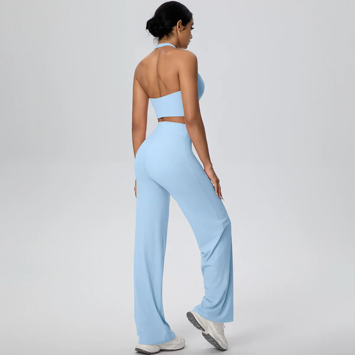 2PCS Woman Backless Hanging Neck Bra and Pants Yoga Set Summer Breathable Gym Sports Running Workout Top Hot Sales Yoga Set