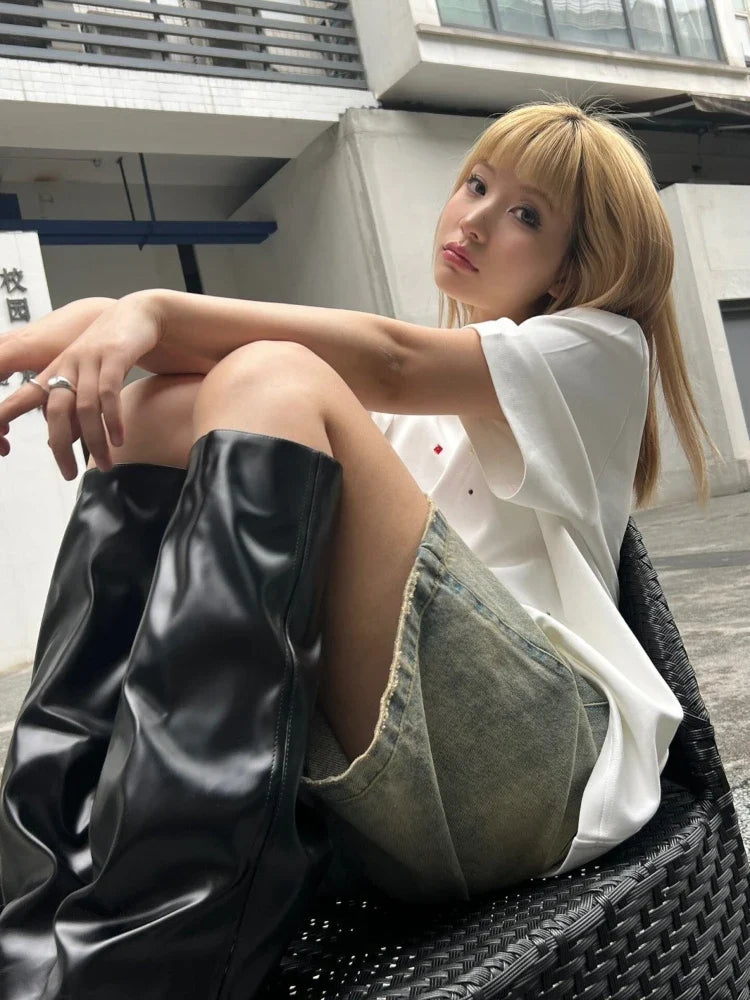 S-4XL Denim Shorts Women Chic Leisure Streetwear High Waist Korean Style Summer Knee Simple Comfortable Students Clothing New
