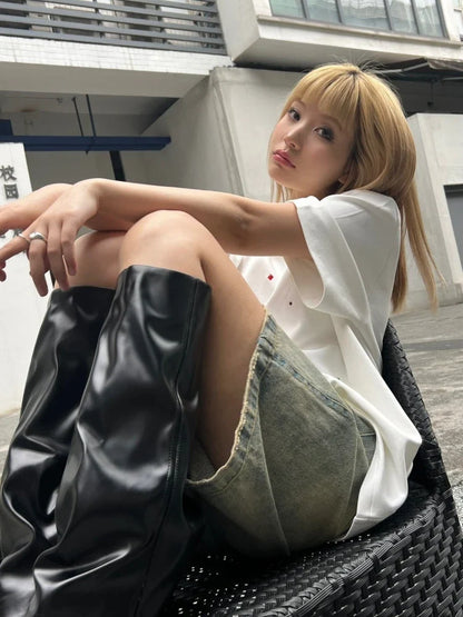 S-4XL Denim Shorts Women Chic Leisure Streetwear High Waist Korean Style Summer Knee Simple Comfortable Students Clothing New
