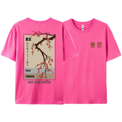 Today Tomorrow Tokyo Flower Festival T Shirt Men Women Fashion O-Neck Tshirts Summer Cotton Tops Loose Street Hip Hop T-Shirts