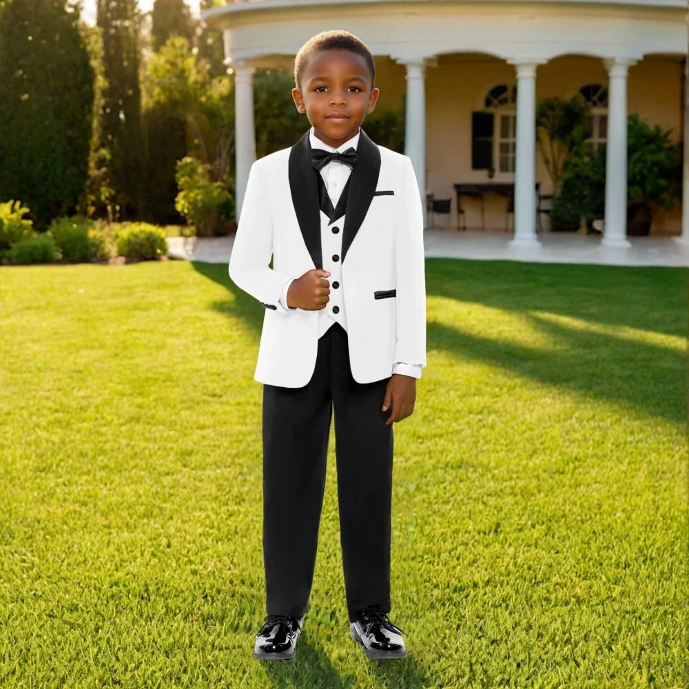 Autumn Kids Long Sleeved Suit Set 4 Pieces Formal Occasion Wear Handsome Smart Shawl Lapel Boys Suits Wedding Guest Clothes