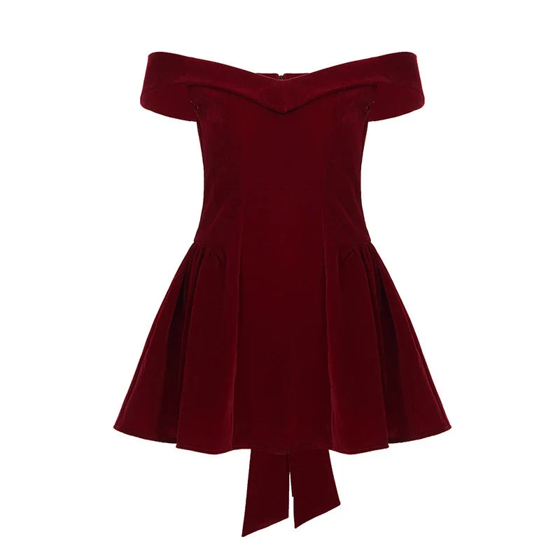 Fashion Red Bowknot Mini Dress Straps Square Collar Sleeveless Backless Vintage Cute Ladies Slim Party Short A-line Dresses