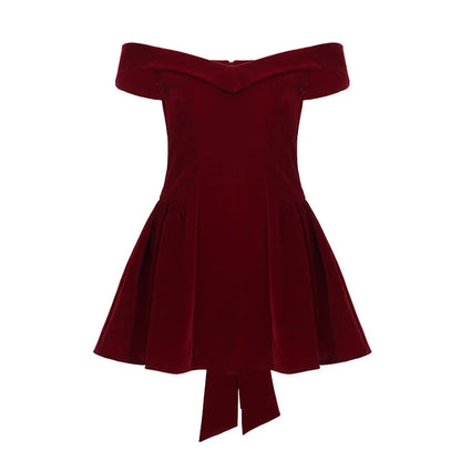 Fashion Red Bowknot Mini Dress Straps Square Collar Sleeveless Backless Vintage Cute Ladies Slim Party Short A-line Dresses