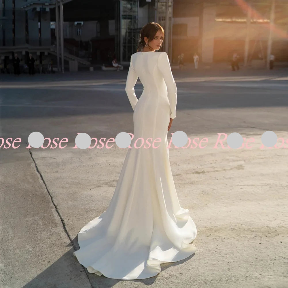 Customized Luxury Bridal Gowns Trumpet Bead Robes De Mariée Long Sleeves Modern Wedding Dress Zipper Back Mermaid Bridal Dresses