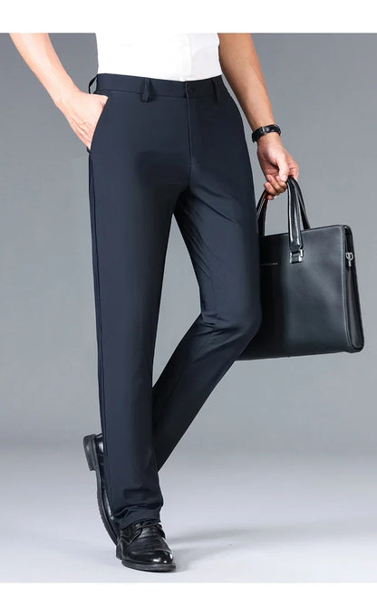 Brand Clothing 2026 Summer High Stretch Men's Casual Pants Quick Dry Business Straight Pants Thin Formal Suit Trousers Male 40