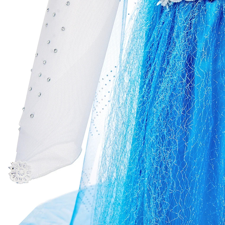 Children Carnival Blue Sequins Elsa Cosplay Dress Girls Elegant Blue Princess Costume Kids Halloween Birthday Party Clothes