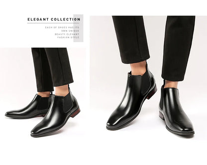 Elegant Simple Men Leather Boots Long Tip Square Toe British Chelsea Boots for Men Formal Business Luxury Shoes Spring Winter