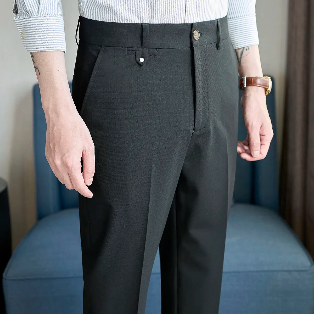 2026 Spring Summer Men's Pants Fashion Solid Color Suit Trousers Male High Waist Slim Fit Pants Men Business Casual Formal Pant