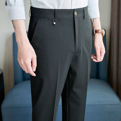 2026 Spring Summer Men's Pants Fashion Solid Color Suit Trousers Male High Waist Slim Fit Pants Men Business Casual Formal Pant