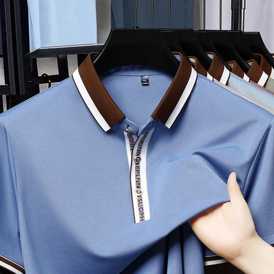 Fashion solid color short sleeve polo shirt luxurious brand personalized button 2025new comfortable and casual men lapel T-shirt