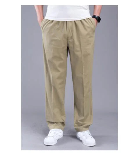 Spring Men cargo cotton pants pocket large size big 8XL 10XL 9XL 140KG loose out door casual safari style pants black 46 48 50