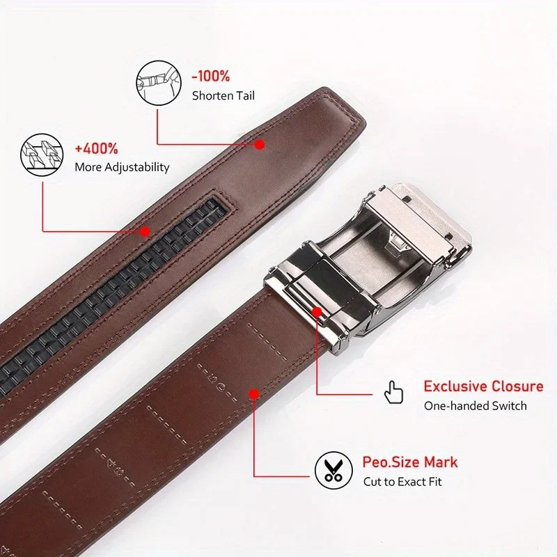 Versatile Men's Leather Belt With Micro Adjustable Feature, Ideal For Dressing Up Any Outfit, Great Gift Option For Any Occasion