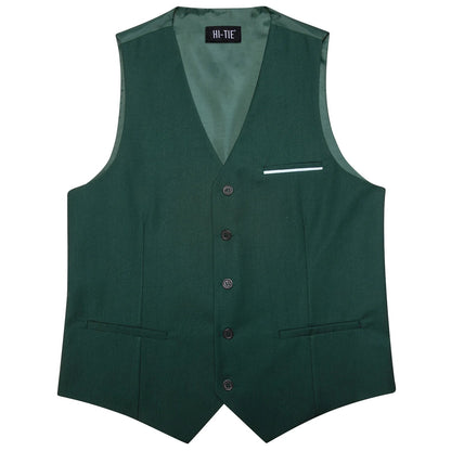 Men's Vest Elegant Green Waistcoat Necktie Handkerchief Cufflinks Sets for Male Wedding Business Party Designer Gift