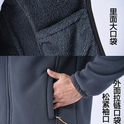Winter Thicken Polar Fleece Jacket Warmth Windproof Full Zip Up Coat Multiple Zipper Pockets Outdoors Plus Size Jackets Outwear