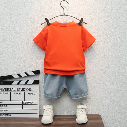 Summer New Baby Boys Clothes Cartoon Sports T-Shirt + Ripped Denim Shorts Sets for Toddler Infant Clothing Casual Outfits