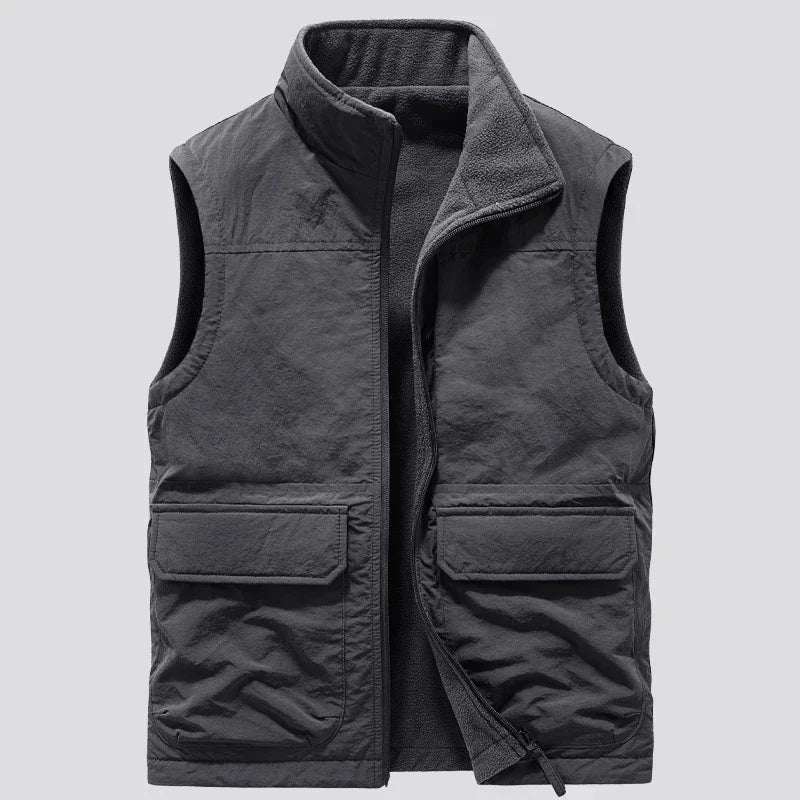 Reversible Sleeveless Jacket Men's Vest Coat Winter Waistcoat Thick Warm Fleece Workwear Tops Cargo Vest Windbreaker New Fashion