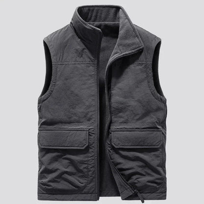 Reversible Sleeveless Jacket Men's Vest Coat Winter Waistcoat Thick Warm Fleece Workwear Tops Cargo Vest Windbreaker New Fashion