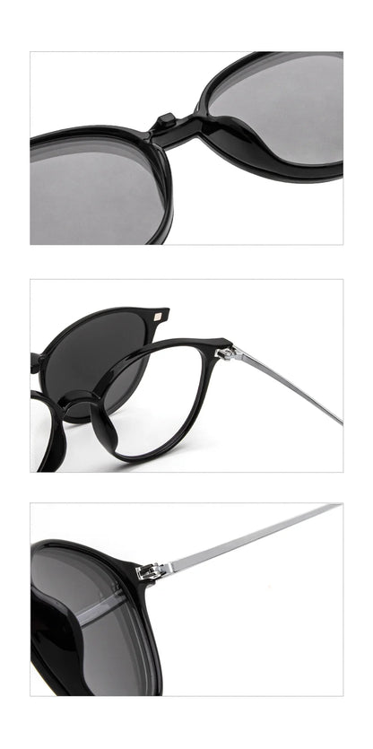 Magnetic Clip On Glasses Women Driving Polarised Round Pink Optical Myopia Eyewear Men Custom Prescription Glasses 2240