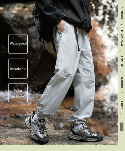 Men Waterproof Pant Autumn With Belt Hiking Trousers Breathable Mountaineering Pant Multi-pocket Camping Fishing Sport Trousers