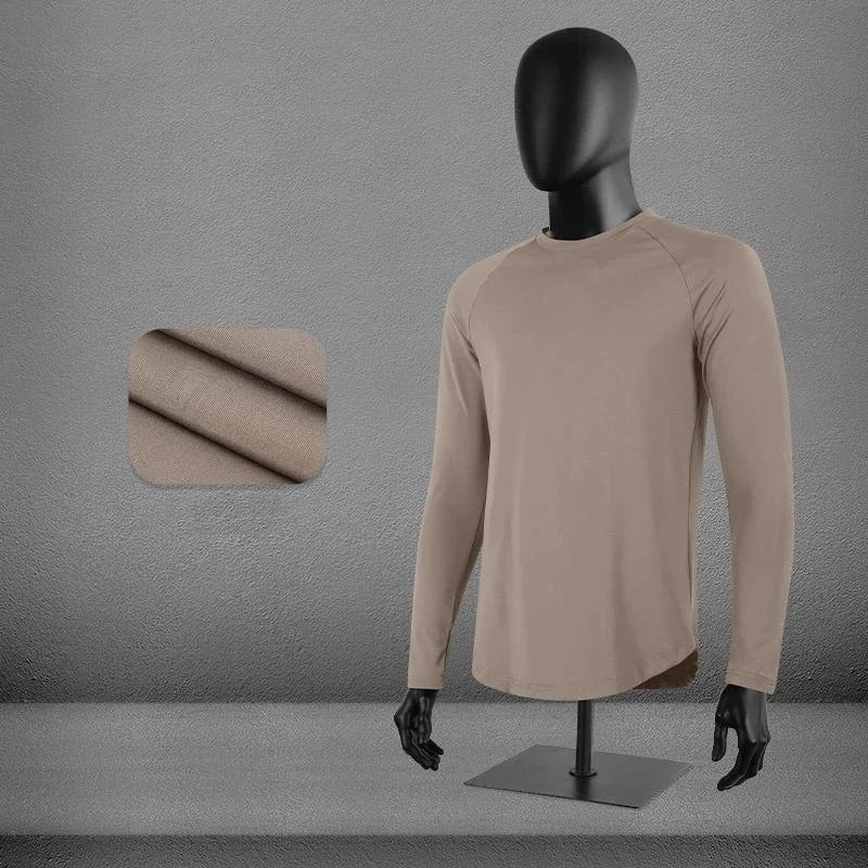 Sports Long-sleeved T-shirt Men Curved Hem Warm Gym Fitness Clothes Quick-drying Breathable Running Training Round Neck Top