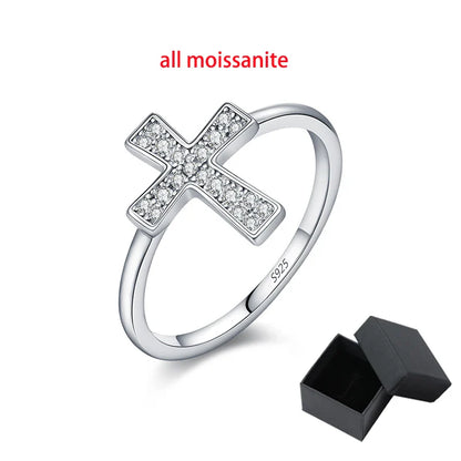 Trendy Cross 100% 925 Sterling Silver Moissanite Rings for Women Party Wedding Lab Diamond Matching Bands Birthday Gift
