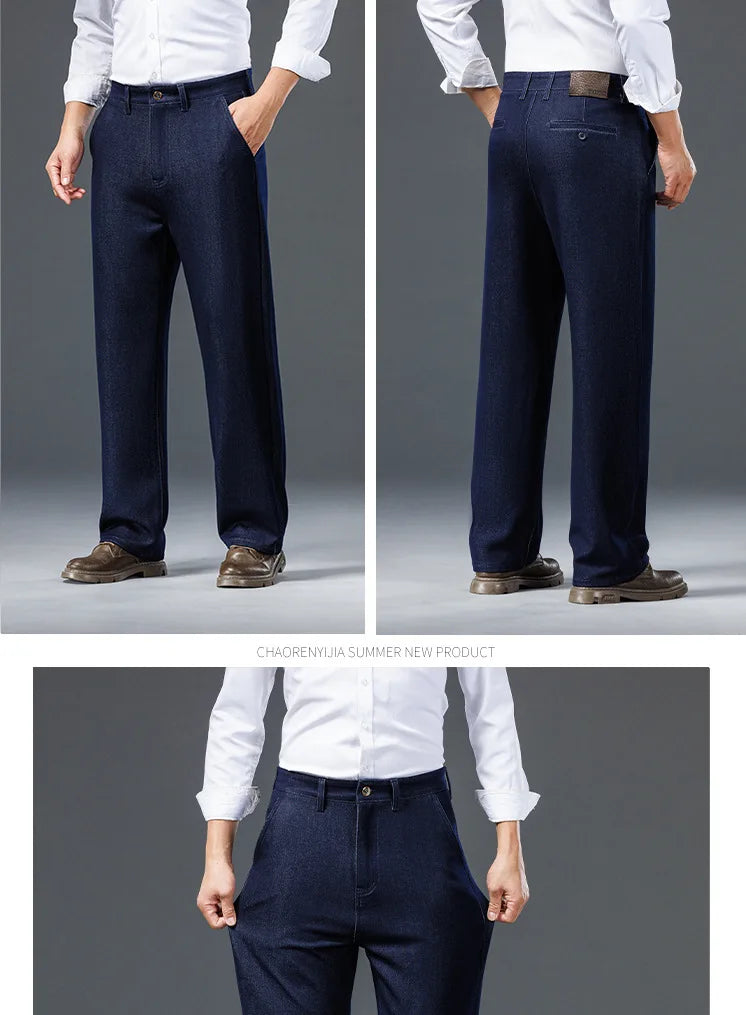 Men's Straight Leg Jeans Streetwear Blue/Black Casual Loose Fit Thick Denim Mid-Rise Trousers for Spring Sizes 40-44