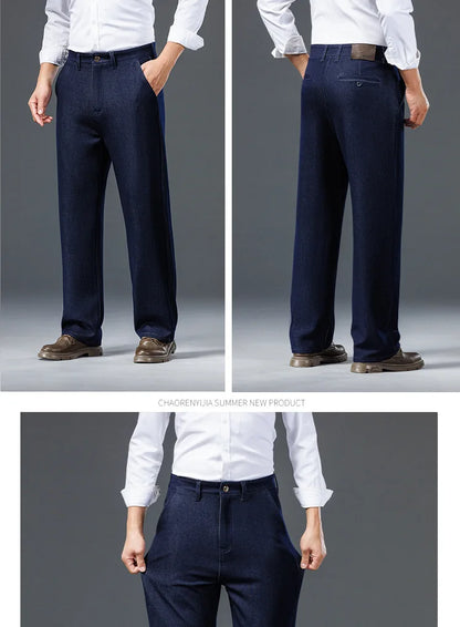 Men's Straight Leg Jeans Streetwear Blue/Black Casual Loose Fit Thick Denim Mid-Rise Trousers for Spring Sizes 40-44