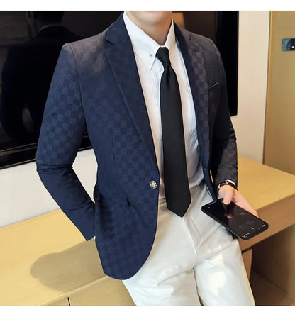 2025 Spring Plaid Blazers Coats 6 Color Fashion Luxury Business Slim Fit Social Suit Jacket Formal Wedding Prom Tuxedo 5XL-M