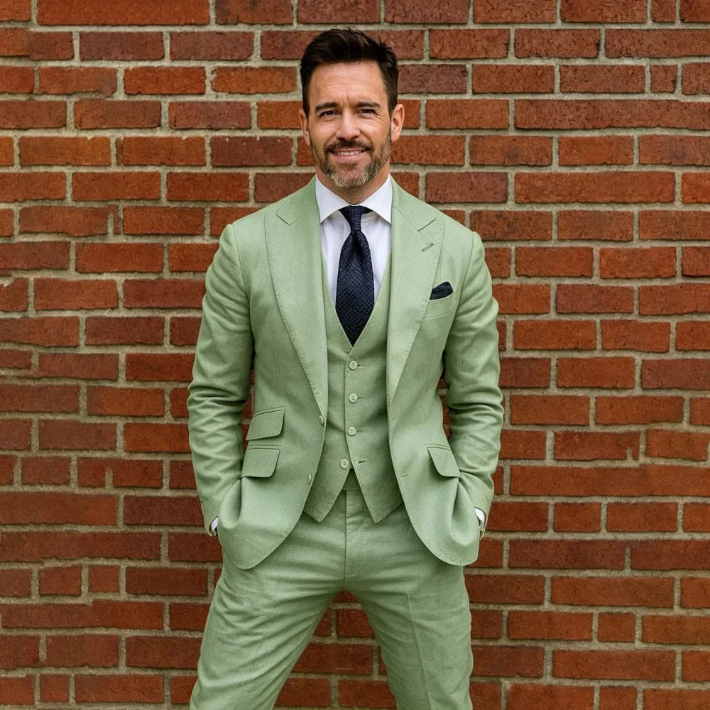 3 Pieces Linen Men Suits Custom Made Tuxedo Separates Blazer with Vest Pants For Summer Party Beach Wedding Guest Suit for Man