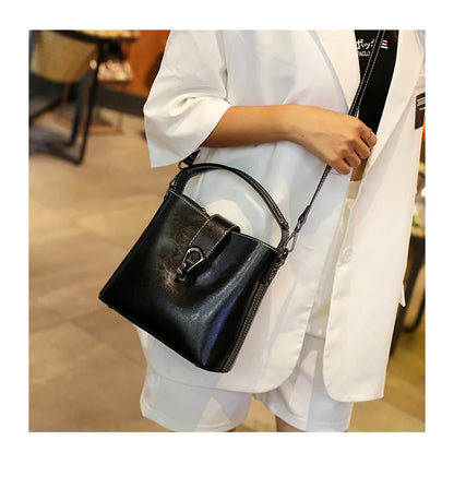 Real Cowhide Leather Women's New Bucket Bag Lady Fashion Single Shoulder Messenger Bag Versatile Handbag Casual Crossbody Bags