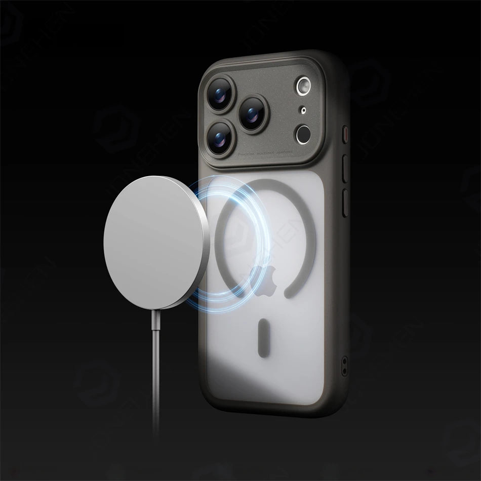 جراب خلفي برتقالي غير لامع ومقاوم للصدمات مع إطار عدسة كاميرا Magsafe قابل للفصل لهاتف iPhone 17Pro 17 Pro Max وزر الكاميرا