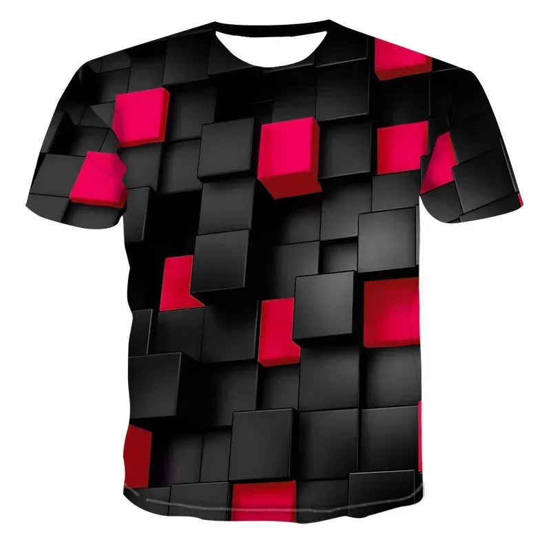 Men's 3D printed T-shirt, oversized loose fitting clothing for men, retro fashionable short sleeved top, fun and affordable roun