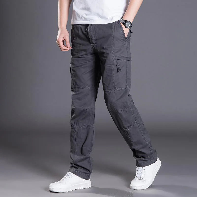 Men Cargo Trousers Casual Pants Straight Leg Work Pants Men Spring Summer Cotton Loose Casual Cargo Overalls Male Multi Pockets