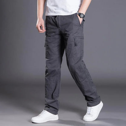 Men Cargo Trousers Casual Pants Straight Leg Work Pants Men Spring Summer Cotton Loose Casual Cargo Overalls Male Multi Pockets