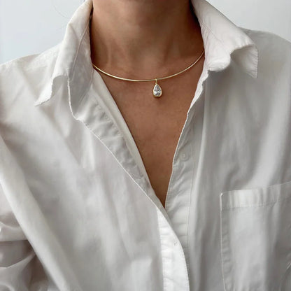 Certified 3carat Waterdrop Moissanite Omega Collar Necklace S925 Silver Bezel Set Solitaire Pear Cut Diamond Pendant for Women