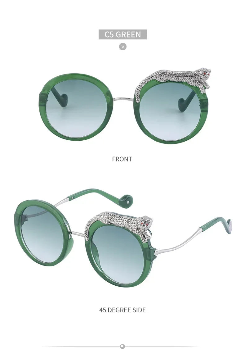 2025 Steampunk Metal Leopard Sunglasses Women Men Personalized Round Frame Sun Glasses Ladies Sunshade UV400 Gafas De Sol