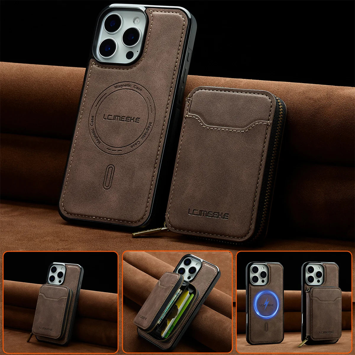 For Magsafe Magnetic Leather Phone Case for iPhone 16E 17 Air 16 15 Plus 14 13 12 11 Pro Max Wallet Card Holder Pocket Cover