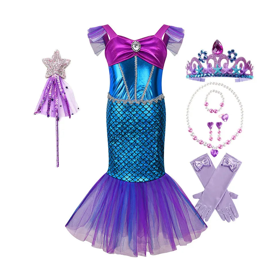 2-10Y Little Kid Mermaid Inspired Princess Clothing Pageant Fairy Role Playing Girl Birthday Party Dress Halloween Siren Cosplay