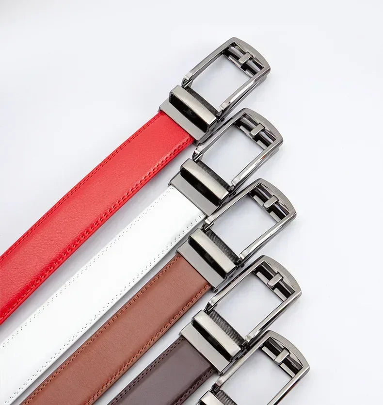 New Trendy Fashion Versatile Leather Men's Belt Alloy Automatic Buckle Two-layer Cowhide Classic Business Versatile Men's Belt