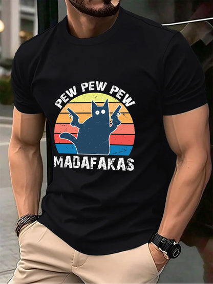 Pew Pew Pew Madafakas Prints Men'S T-Shirt Cotton Summer O-Neck Short Sleeve Tops Soft Oversized T Shirt Casual Mens Clothes