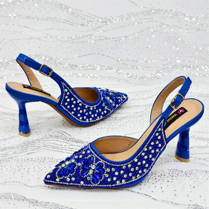 2025 Women's Purple High Heel Party Shoes & Rhinestone Handbag Set - Italian Design for Weddings & Special Occasions