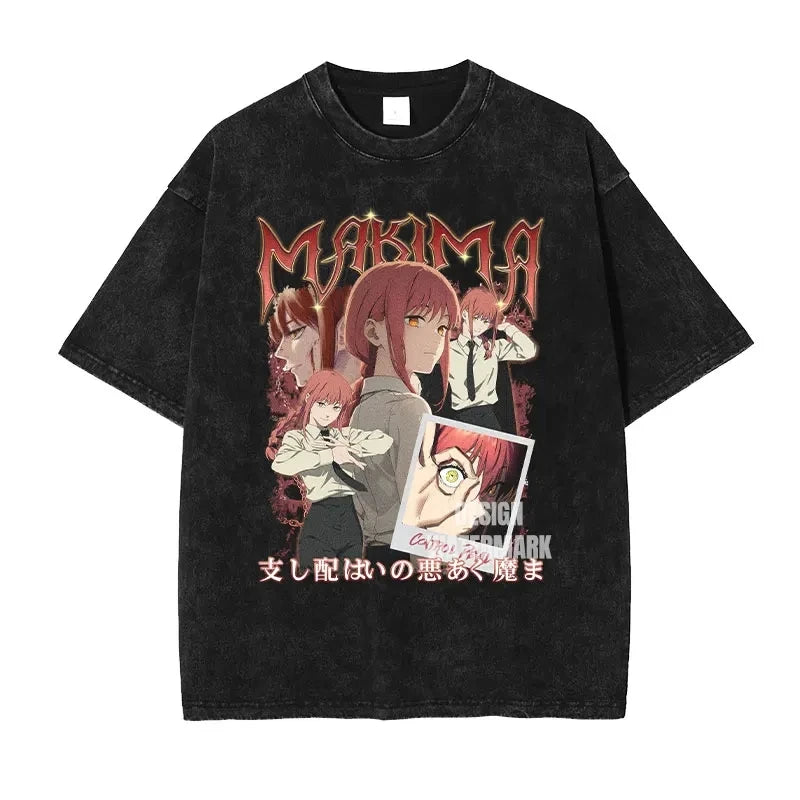 Anime C-Chainsaw M-Man T Shirts Oversized Vintage Washed Denji T-shirt Manga Power T Shirt Pochita Makima Reze Tops Tees man