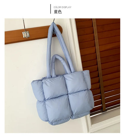 Fashion Soft Puffer Tote Bag Designer Quilted Women Shoulder Bags Nylon Padded Lady Handbags Down Cotton Warm Winter Shopper Bag